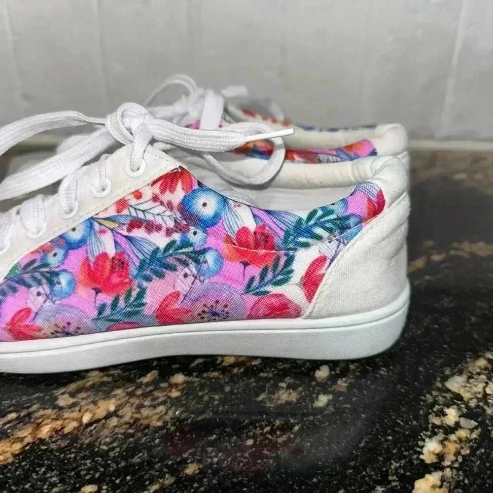 Women's Unbranded Sneakers White Pink Floral Size 6 - Picture 4 of 11